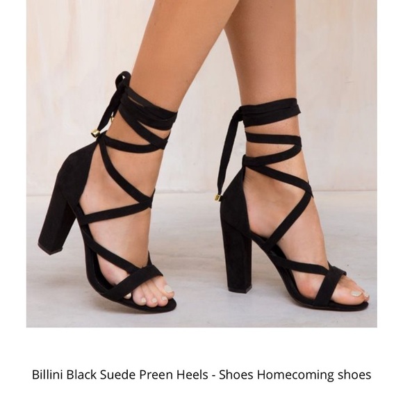 Billini Womens SZ 9 Black Suede Preen Strappy Block Heels Wrap Ankle Whimsigoth - Picture 14 of 14